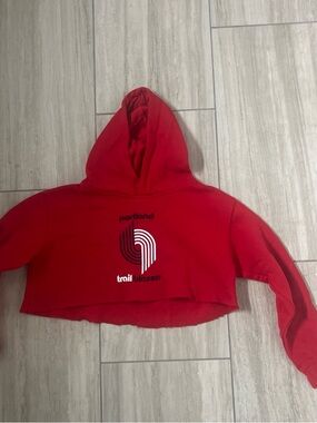 Mitchell & Ness Red Portland Trail Blazers custom Cropped Hoodie